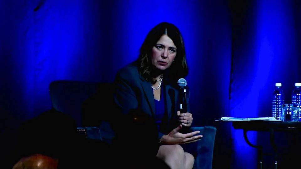 Alberta Premier Danielle Smith speaks at an annual gathering of the Canadian Association of Energy Contractors event in downtown Calgary.