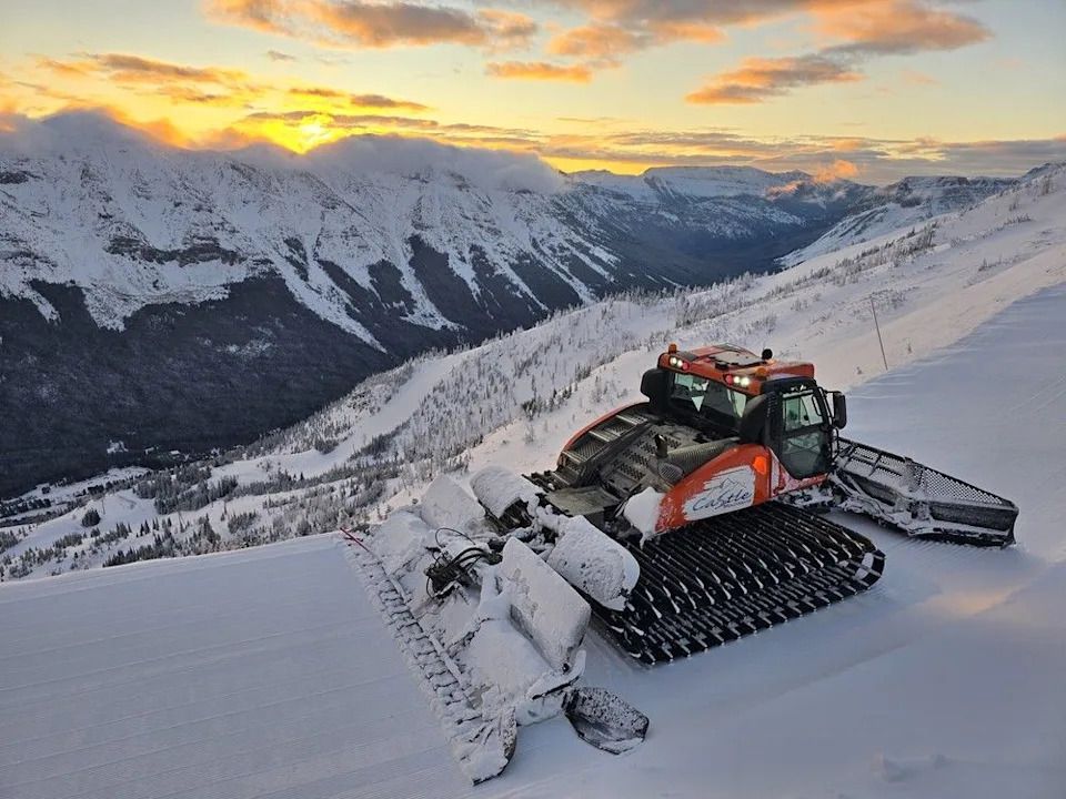 Groomers prepare the slopes at Castle Mountain near the southern Castle Provincial Park. Courtesy, Castle Mountain