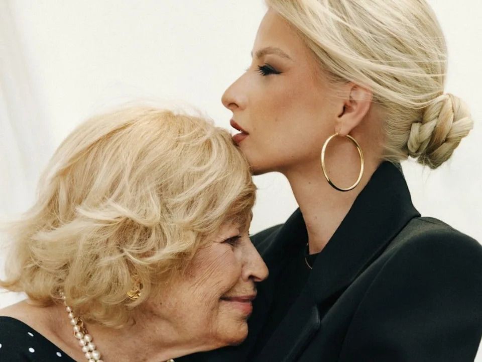 Pro-Israel advocate and Canadian-Slovakian model Miriam Mattova poses with her grandmother, a Holocaust survivor.