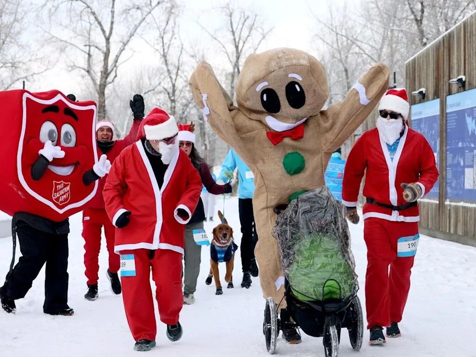 Hundreds, including the Gingerbread Man, braved the weather for the 35th annual Salvation Army’s Santa Shuffle Fun Run and Elf Walk in Calgary on Saturday.