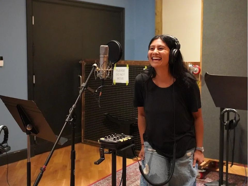 Emiko Wijeysundera recording her individual track at SAE Institute Vancouver.