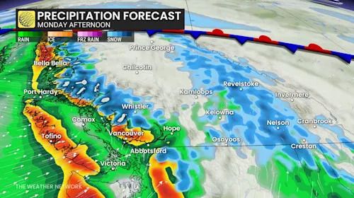 B.C. precipitation timing Monday