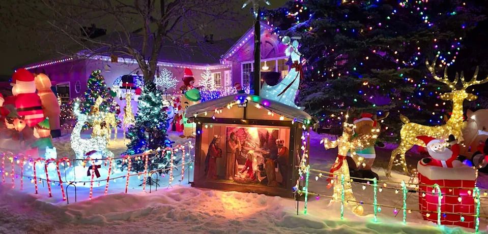 A small portion of the Santa Bevy holiday setup in Scenic Acres. The property is packed inside and out with festive decor.