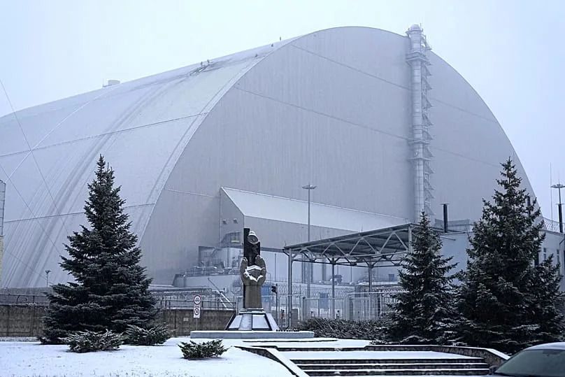A view of the containment building that protects the remains of reactor number four at the former Chernobyl nuclear power plant, 14 February, 2025