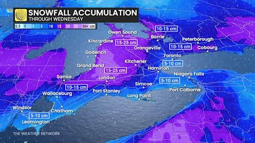 Ontario snowfall accumulation through Wednesday