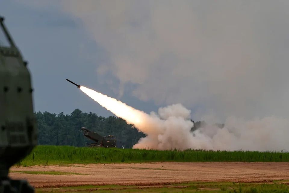 A M142 HIMARS rocket is launched during a demonstration for President Donald Trump at Fort Bragg, Tuesday, June 10, 2025, in Fort Bragg, N.C. (AP Photo/Alex Brandon)