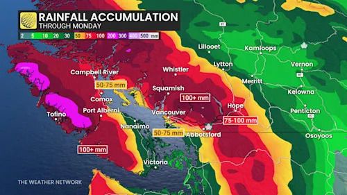 British Columbia rainfall through Monday