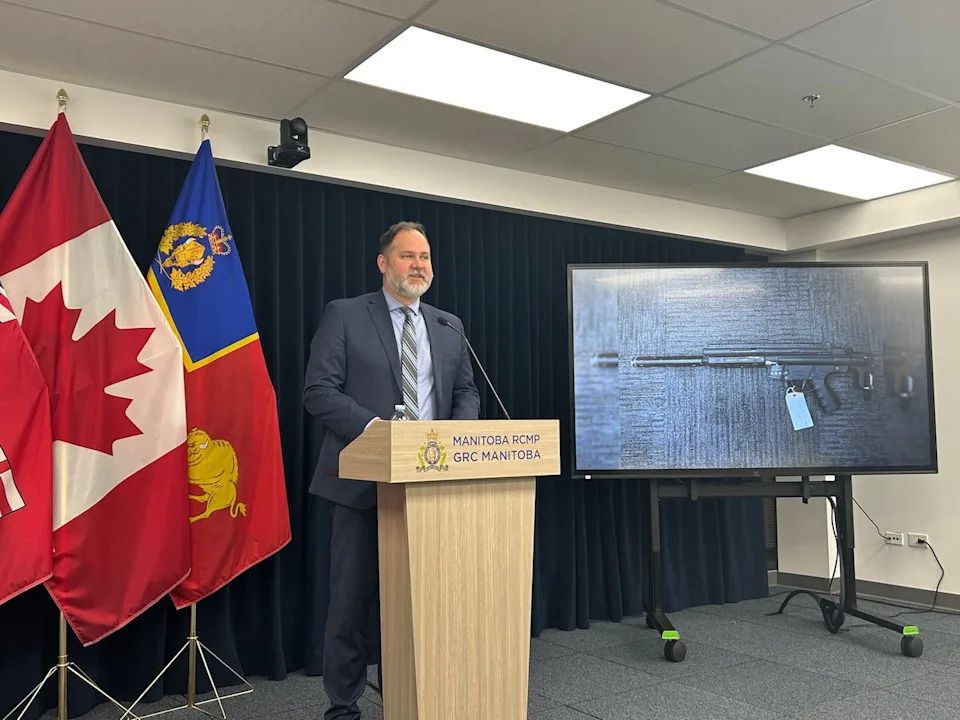 Manitoba Justice Minister Matt Wiebe thanks RCMP and First Nation safety officers on Friday, Dec. 12, 2025, for their efforts taking down a drug trafficking network operating in Bunibonibee Cree Nation, about 575 kilometres north of Winnipeg.