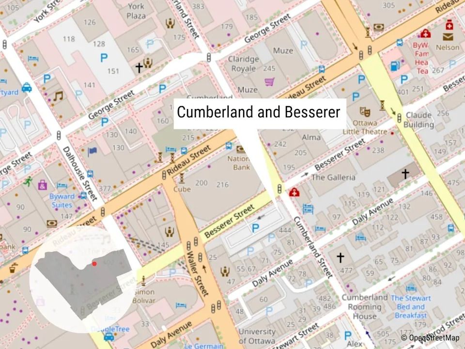 The stabbing was reported in the parking lot behind the Ottawa Mission downtown. (Map: Sofia Misenheimer / Postmedia)