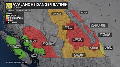 B.C. avalanche danger Monday