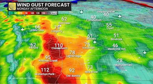 Alberta wind gusts Monday afternoon