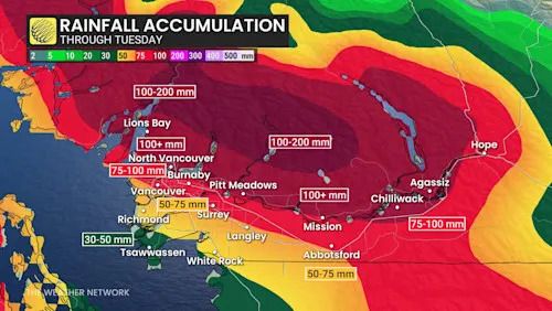 B.C. South Coast rainfall through Tuesday
