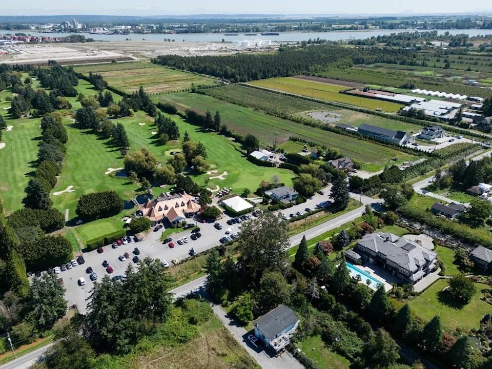Houses and farmland along No. 6 Road and Country Meadows Golf Course, which fall within the boundaries of the Cowichan Nation Aboriginal title claim in Richmond.
