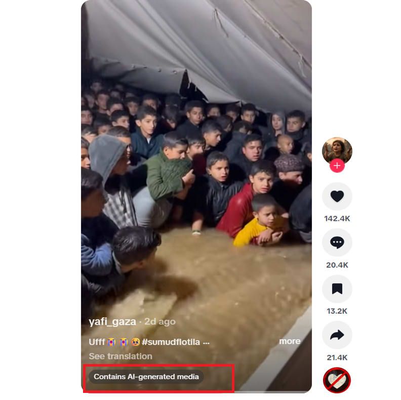 نسخة من الفيديو منشورة عبر تيك توك الذي أشار للمقطع بأنه مُنشأ بالذكاء الاصطناعي