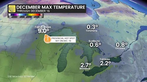 Baron - December max temperature Ontario - Dec 17