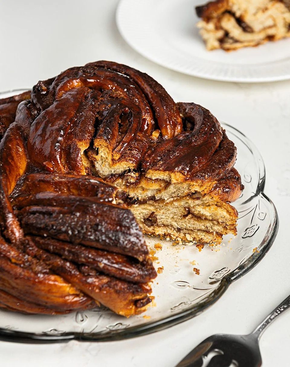 Pecan pie babka “exemplifies just one of the many uses for challah dough,” says Matthew James Duffy.