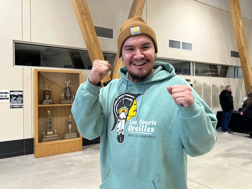 Brennan Potack travelled from the Lac Courte Oreilles reserve in Hayward, Wisc., to attend the Prairie Unity Competition Powwow in Portage la Prairie, Man.