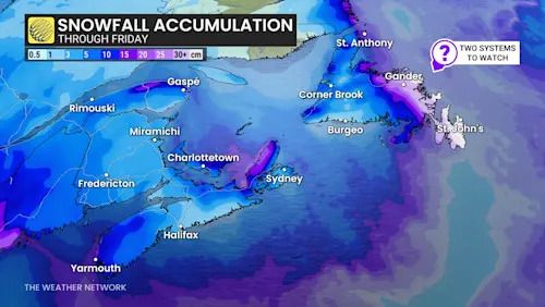 Atlantic Canada snowfall forecast through Friday