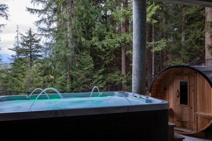 A lap pool and a barrel sauna.