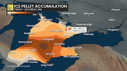 Southern Ontario forecast Friday ice pellet accumulation - Dec. 24, 2025