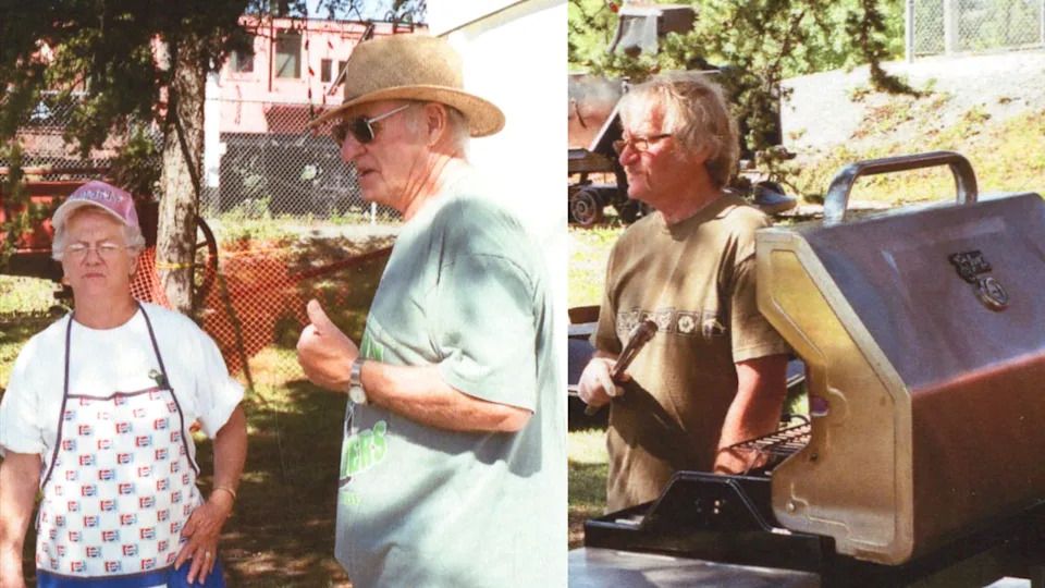 Former Flin Flon Station Museum volunteers Bunny Burke, Ron Dodds and Glenn Eggert at an event in 2006. All three worked on the museum's light show before their deaths - Burke in 2020, Dodds and Eggert this fall.