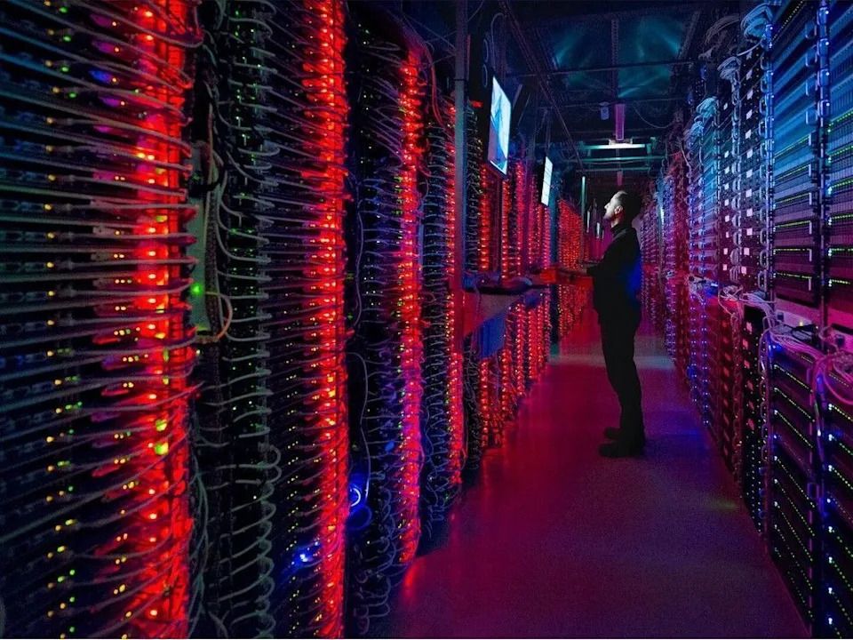 This handout picture shows the inside of the data centre owned by French web provider OVHcloud, taken on Feb. 9, 2017, in Beauharnois, near Montreal.