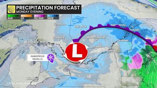Ontario precipitation forecast Monday evening