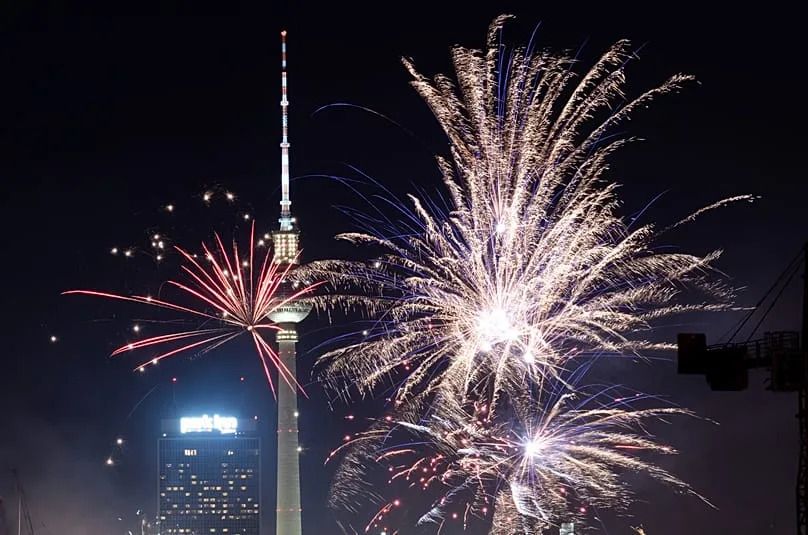Fireworks explode around the Berlin TV Tower during New Year celebrations in Berlin, 1 January, 2024