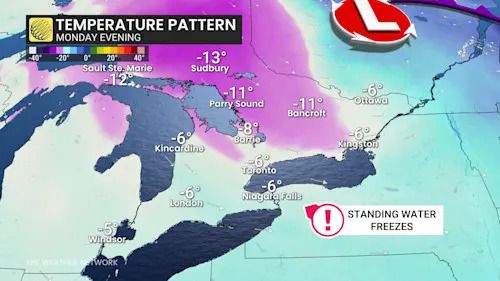 Southern Ontario forecast Monday evening temperature pattern - Dec. 29, 2025