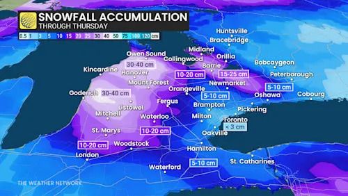 Winter, Cold, Snow, Southern Ontario, Snowfall, December 30, 2025. (The Weather Network/Rachel Modestino)