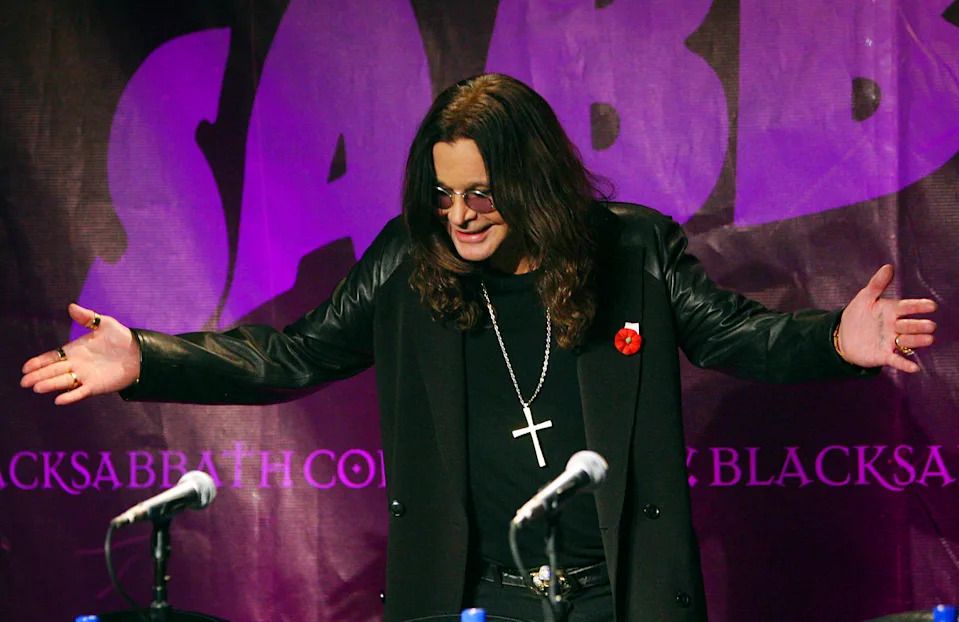 Black Sabbath lead singer Ozzy Osborne attends a news conference with the other original members of the band to announce the reunion of the rock group at the Whiskey A Go Go, the club where the band first performed 41 years ago, in Los Angeles, California November 11, 2011. Black Sabbath announced on Friday they are reuniting in their original four man line-up for their first new album in 33 years and a 2012 world tour. The news conference was held at at 11:11 a.m. on 11/11/11. REUTERS/David McNew (UNITED STATES - Tags: ENTERTAINMENT)