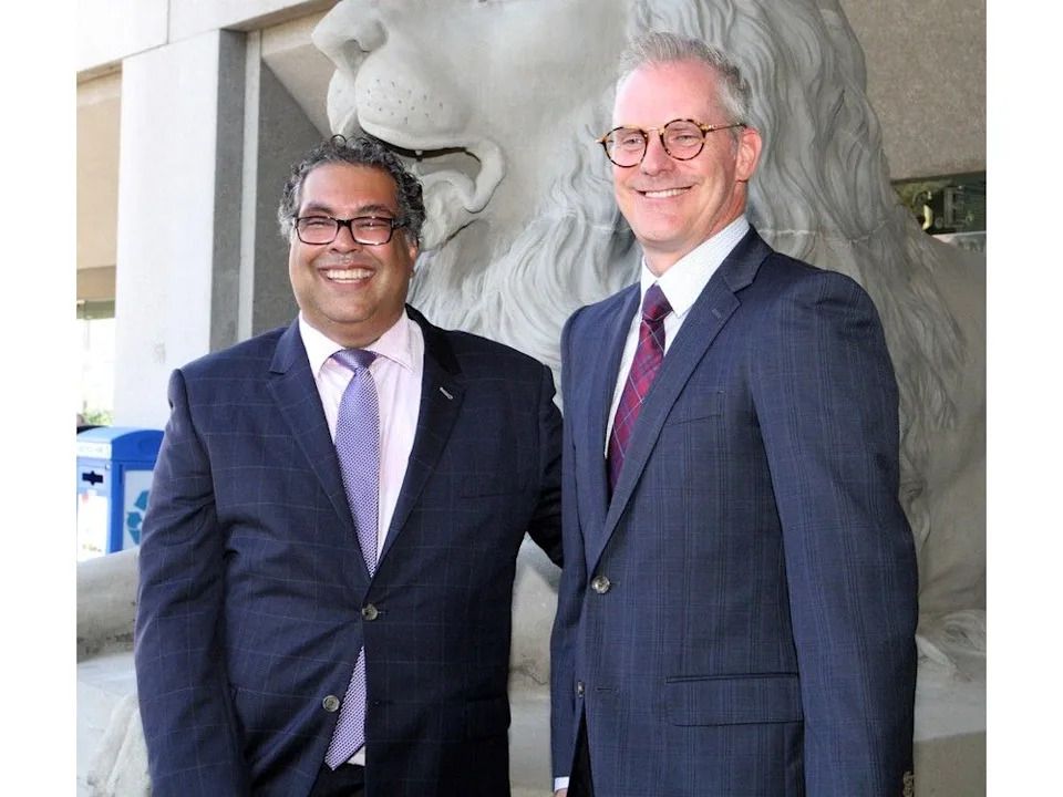 Then-mayor Naheed Nenshi helps introduce Calgary’s new City Manager David Duckworth in this photo from August 2019.