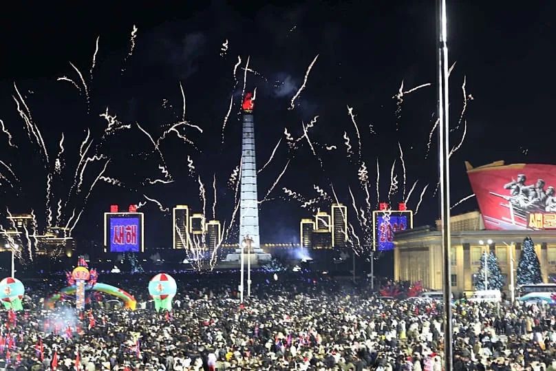 Fireworks explode to celebrate New Year at Kim Il Sung Square in Pyongyang, 1 January, 2026