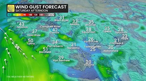 B.C. wind gusts Saturday afternoon