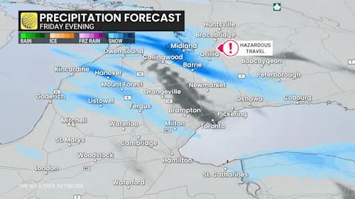 Southern Ontario Friday evening forecast lake effect snow squalls - Jan. 1, 2026