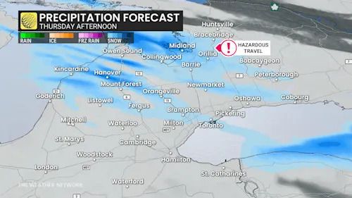 Southern Ontario Thursday evening forecast lake effect snow squalls - Jan. 1, 2026