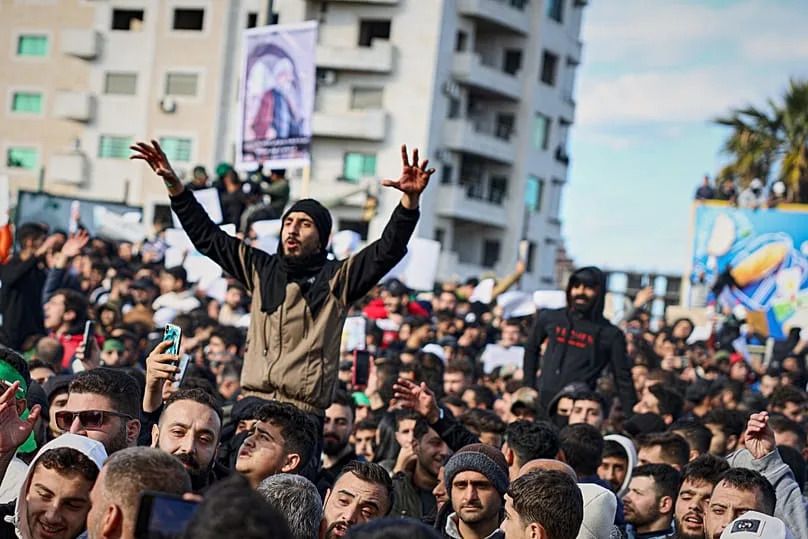 Protesters from the Alawite religious minority demonstrate in Latakia, 28 December, 2025