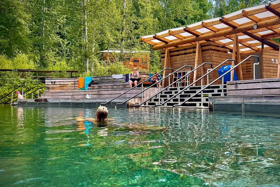 A bather relaxes in the natural pools of the Liard River Hot Springs in northeast B.C.