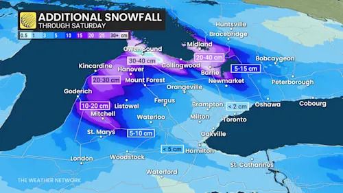 Cold, Snowfall, Snow, Winter, Heavy Wind, Southern Ontario, January 02, 2026. (The Weather Network)