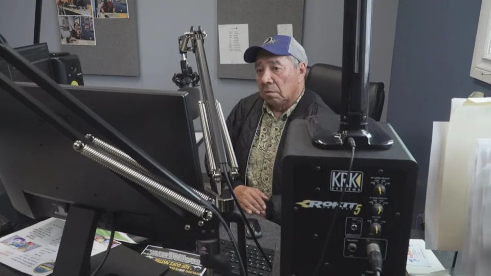 Robert Merasty broadcasts in Cree and Michif each weekday between 7 a.m. and 3 p.m. on CILX-FM in Île-à-la-Crosse.