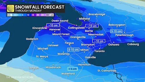 Ontario snowfall forecast through Monday
