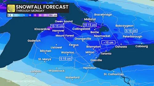 Ontario snowfall forecast through Monday
