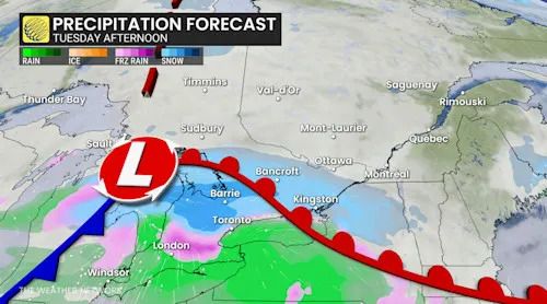 Ontario precipitation forecast Tuesday afternoon