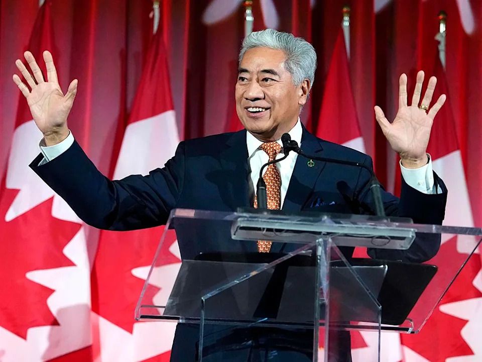 Markham-Unionville MP Michael Ma speaks briefly at the Liberal Party caucus Christmas party hours after crossing the floor from the Conservatives to the Liberals, in Ottawa, on Thursday, Dec. 11, 2025.