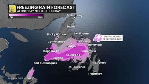 Newfoundland freezing rain Wednesday night to Thursday