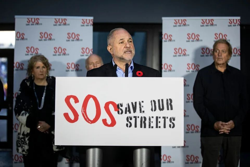 Clint Mahlman, President of London Drugs, is pictured during a press conference from SOS: Save Our Streets in Vancouver, British Columbia on Monday, October 30, 2023.