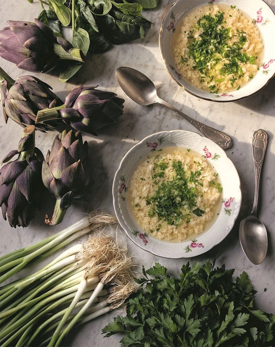 Roman egg ribbon soup (stracciatella alla romana) reminds Mimi Thorisson of Asian soups. “They do a lot of egg drops with crab meat, or sweet and sour soup is a little bit in that style.”
