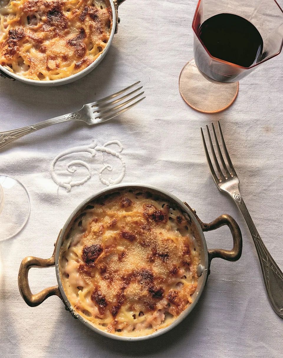 “It’s so glamorous yet so simple,” Mimi Thorisson says of her baked tagliolini with prosciutto, which was inspired by a dish at Harry’s Bar in Venice.