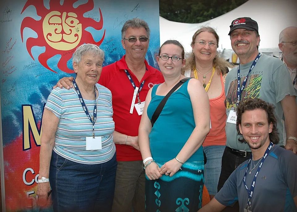 Mariposa Folk Festival founder Ruth Jones McVeigh, left, is seen attending the Orillia, Ont., festival with family members in 2015.