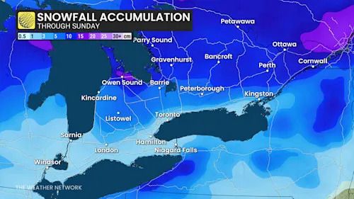 Ontario snowfall accumulation through Sunday